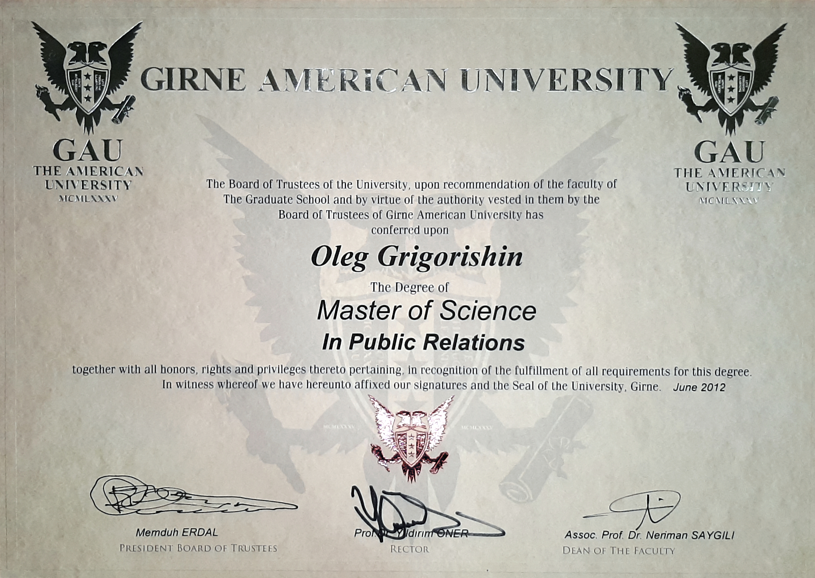 GAU university diploma